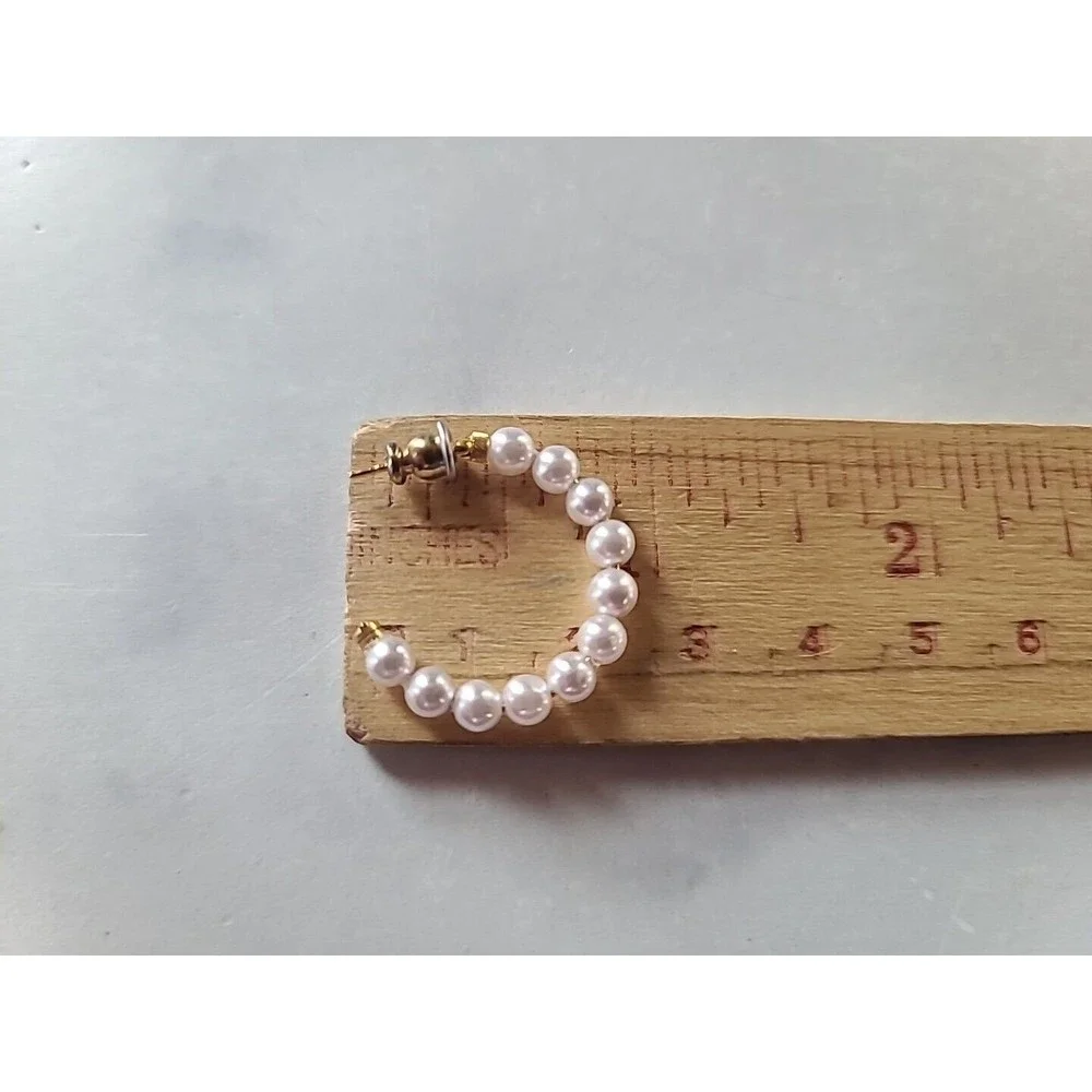 AHBRA-CALE Faux Pearl Beaded Hoop Pierced Earrings NOS